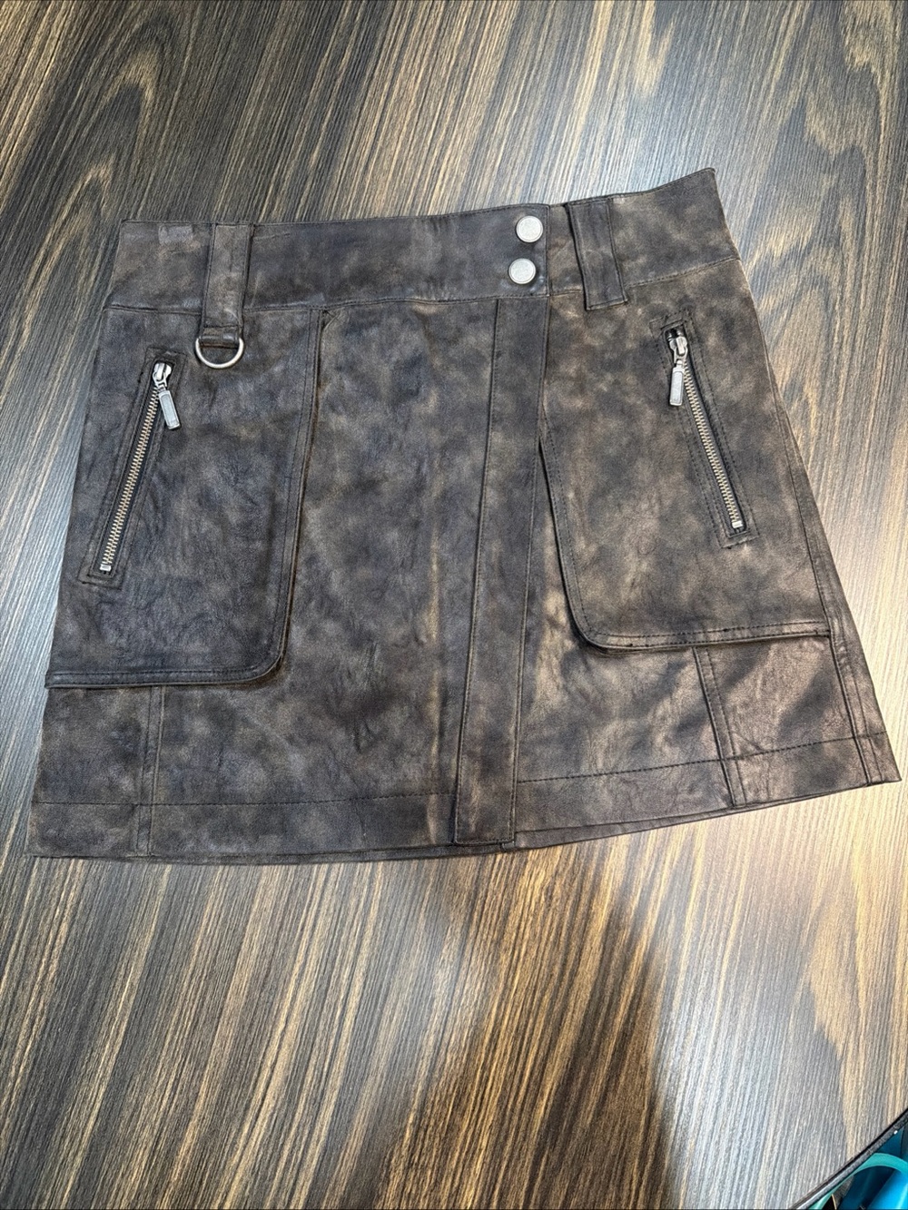 Free People Dark Brown Cargo Suede Mini Skirt Size 6
